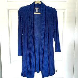 Chico's Travelers Collection Cardigan Jacket Open Long Cobalt Blue Crinkle XL
